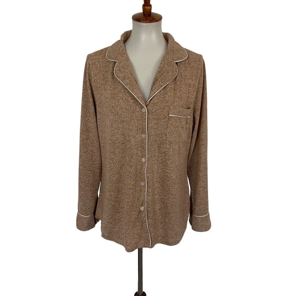 Aamikast Brown Pajama Top Medium Long Sleeve Lounge Sleepwear Cozy‎ Soft